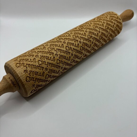 Embossed Rolling Pin Christmas/Winter "Merry Christmas" Wood BRAND NEW - Picture 6 of 6